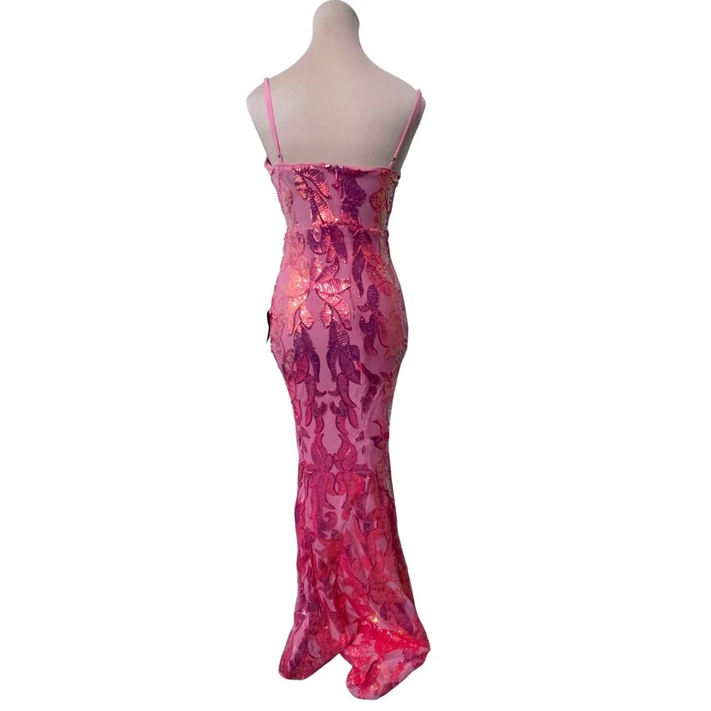 Lulus Women Pink Sequin Mermaid Maxi Dress XS‎ Formal Evening Gown Adjustable